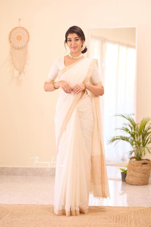 White Nizam Border - Mangalagiri Cotton Saree