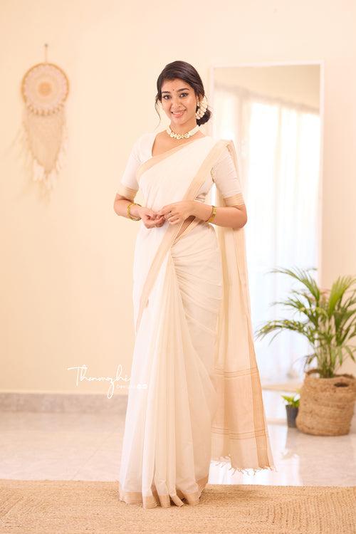 White Nizam Border - Mangalagiri Cotton Saree