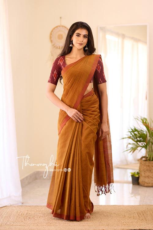 Mustard Glow - Mustard Mangalagiri Plain Cotton Saree