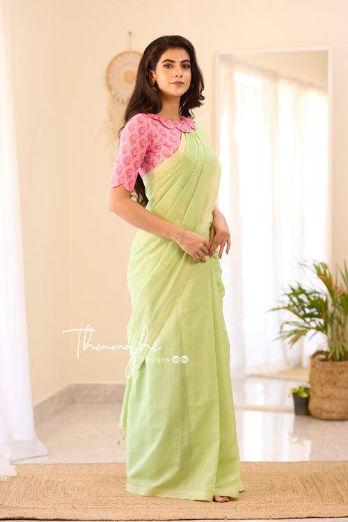 Pastel Green - Green Mangalagiri Plain Cotton Saree