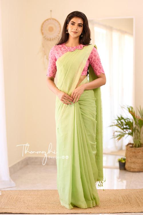 Pastel Green - Green Mangalagiri Plain Cotton Saree