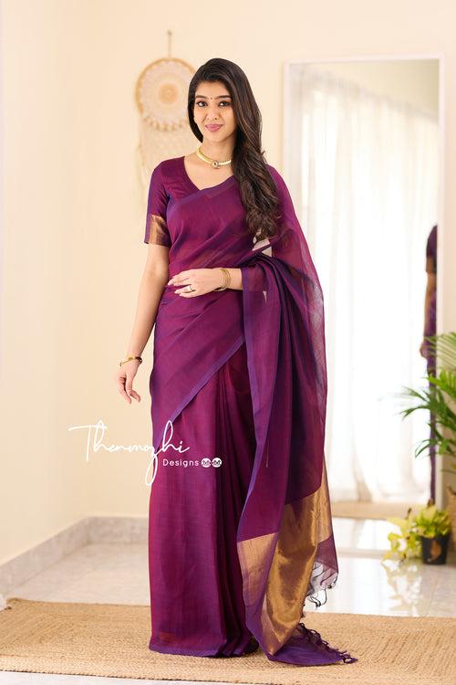 Kanchi Silk Cotton Wine Saree