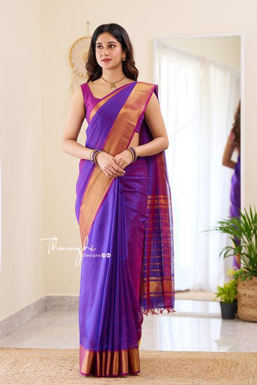 Enchanting Purple Handwoven Mangalagiri Silk Cotton Saree