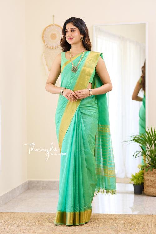 Glossy Seagreen - Mangalagiri Silk Cotton Saree