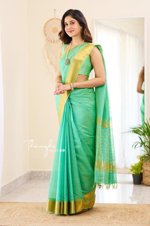 Glossy Seagreen - Mangalagiri Silk Cotton Saree