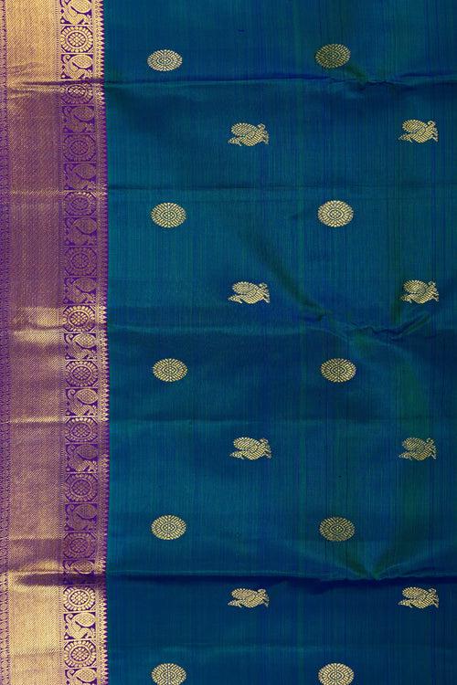 Peacock Blue Pure Silk Kanjivaram Saree