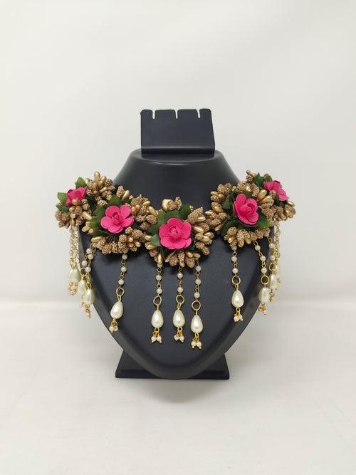 Haldi Mehndi Flower Jewellery Set with Bahubali Earrings and Necklace
