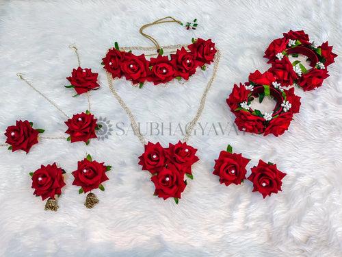 Red Rose Nikah Flower Jewellery for Bride