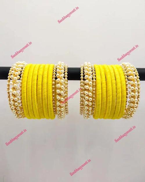 Silk Thread Bangles With Moti Kada