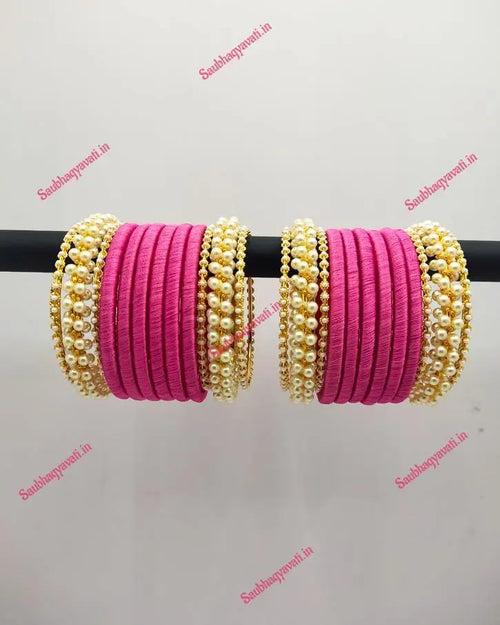 Silk Thread Bangles With Moti Kada