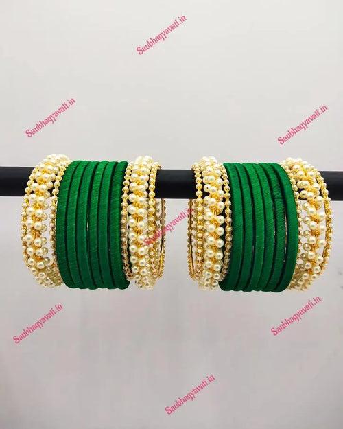 Silk Thread Bangles With Moti Kada