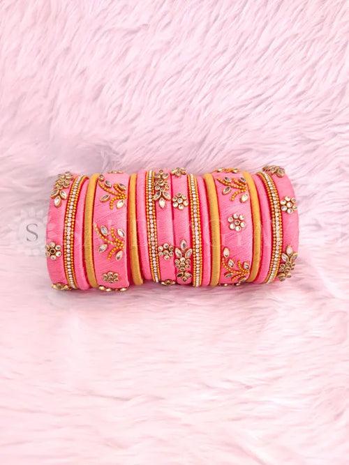 Silk Thread Bangles with kundan work all colors