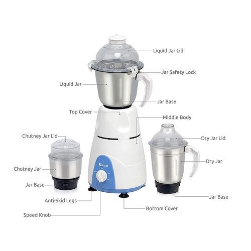 Mixer Grinder 550 Watts with Liquid, Dry and Chutney Jars MG123 (White)