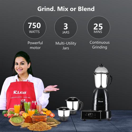 Mixer Grinder 750 Watt with Liquid, Dry and Chutney Jars MG1803 (Black)