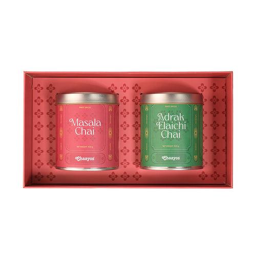 Chaayos Festival Gift Box| Masala tea & Adrak Eliachi chai for tea lovers | Tea Gift Hamper| Gift hamper for Friends & Family | Premium Gift Box 2 tins (100 gms each) of Masala Chai and Adrak