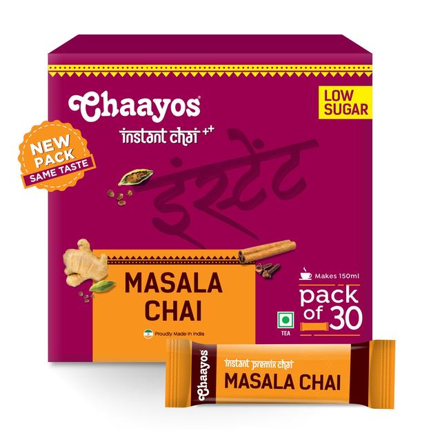 Chaayos Instant Tea Premix - Masala Flavour - Low Sugar (30 Sachets) | Instant Tea | Tea Premix | Masala Tea | Masala Chai | Assam Tea | Flavored Tea | Tea Masala Mix