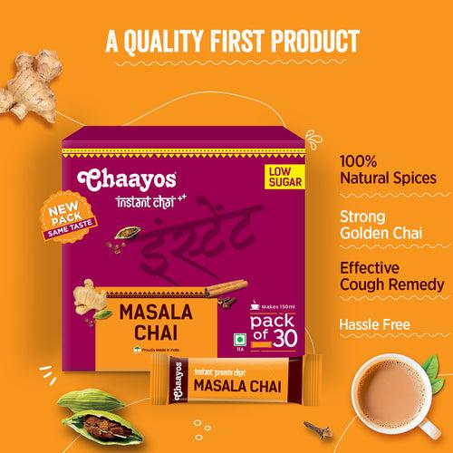 Chaayos Instant Tea Premix - Masala Flavour - Low Sugar (30 Sachets) | Instant Tea | Tea Premix | Masala Tea | Masala Chai | Assam Tea | Flavored Tea | Tea Masala Mix