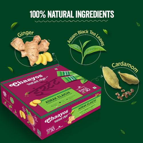 Chaayos Instant Tea Premix - Adrak Elaichi Flavour - Regular Sugar (30 Sachets) | Adrak Elaichi Instant Tea