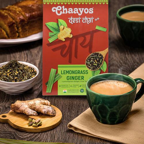 Chaayos Lemongrass Ginger Tea - Premium Ginger Chai Patti for Cough & Cold Remedy (100g)