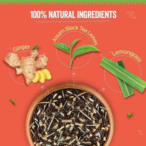 Chaayos Lemongrass Ginger Tea - Premium Ginger Chai Patti for Cough & Cold Remedy (100g)