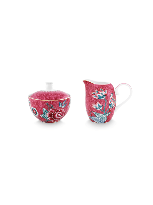 Flower Festival Dark Pink Sugar and Creamer Set