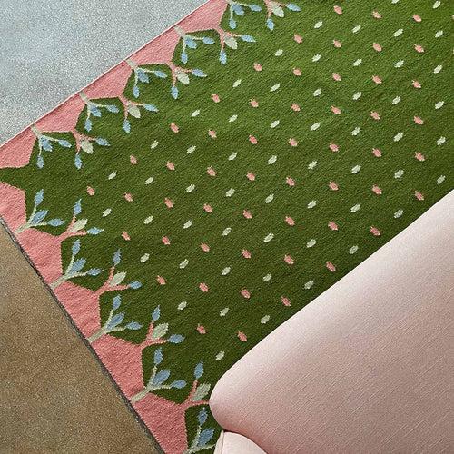 Hedgerow Flatweave Rug - Green and Pink