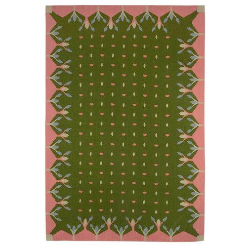 Hedgerow Flatweave Rug - Green and Pink