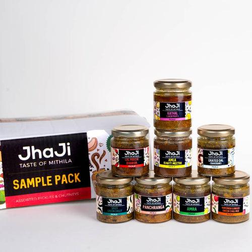 Sample Pack of Pickles & Chutneys Without Garlic & Onion | 8 Flavors in 100g Jars