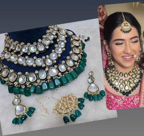 Dark Green Multi-Layered Heavy Kundan Choker Necklace