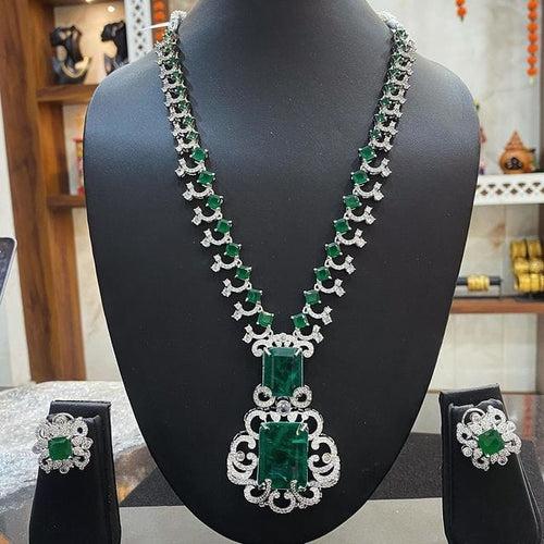 Elegant Green American Diamond Long Necklace Set