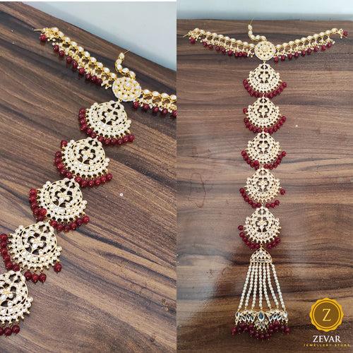 ZEVAR | Ethnic Kundan & Mehroon Beads Studded Hair Accessory