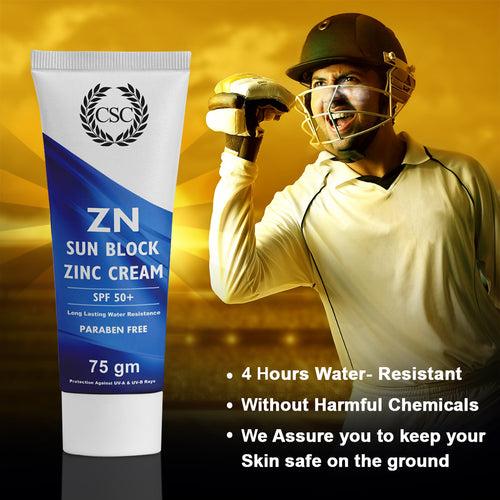 CSC ZN Sunblock Zinc Oxide Cream for Cricketers (Pack of 2) - Sweat & Water Resistant