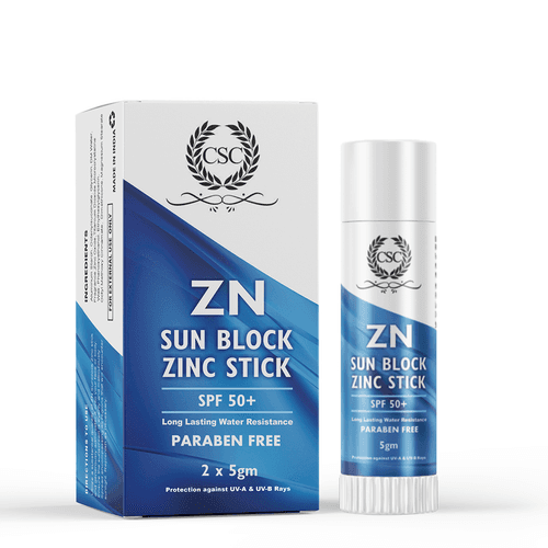 CSC ZN Sunblock Zinc Oxide Cream Stick - SPF 50+ Broad Spectrum Sports Sunscreen Stick (cricket, football, swimming, jogging, cycling, biking), Sweat & Water Resistant, Paraben Sulphate Free, 10g