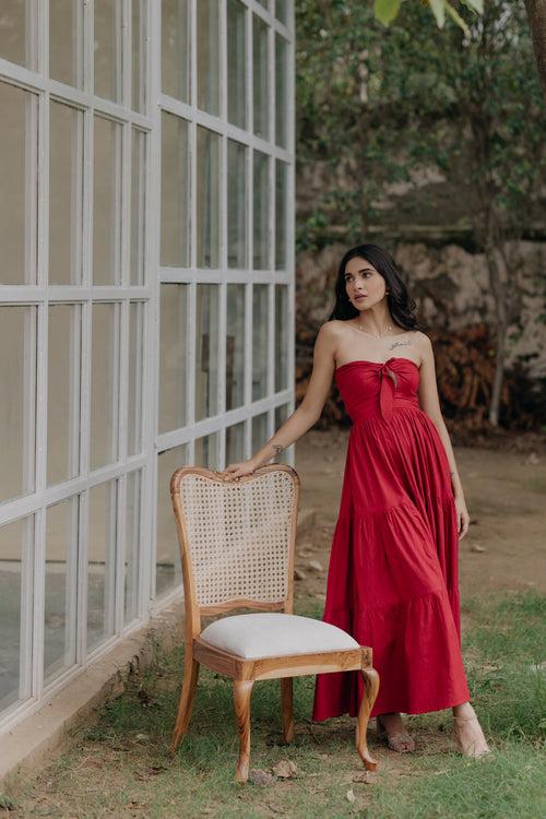 Alexandra Red Strapless Tiered Maxi Dress