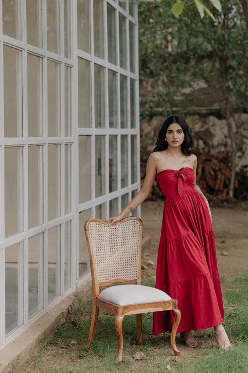 Alexandra Red Strapless Tiered Maxi Dress