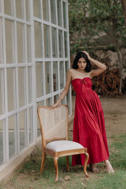 Alexandra Red Strapless Tiered Maxi Dress