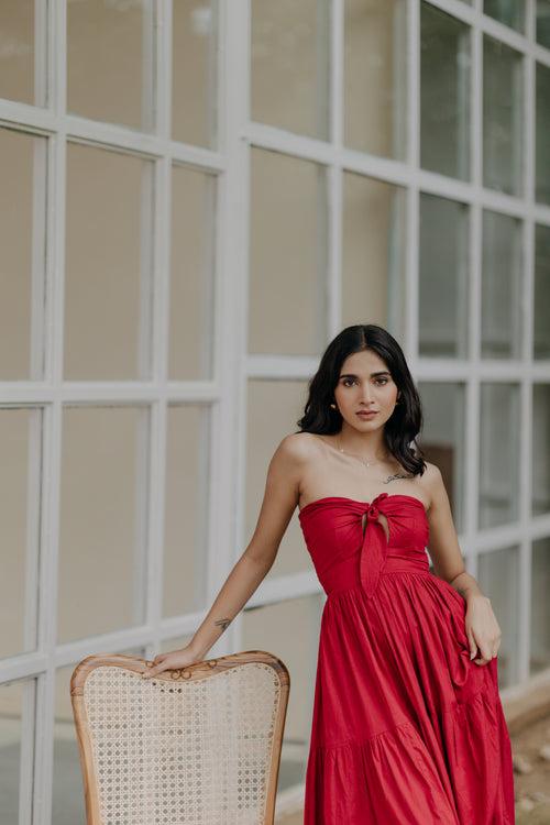 Alexandra Red Strapless Tiered Maxi Dress