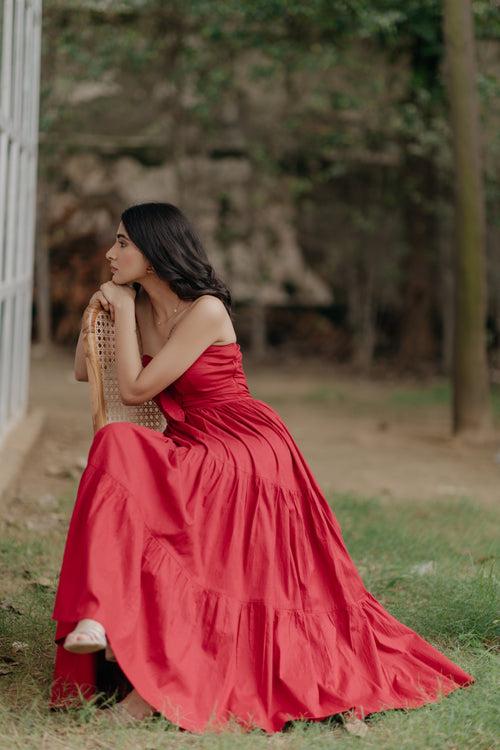 Alexandra Red Strapless Tiered Maxi Dress