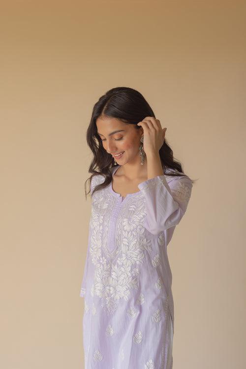 Yumna Cotton Lilac Hand Embroidered Chikankari Kurta