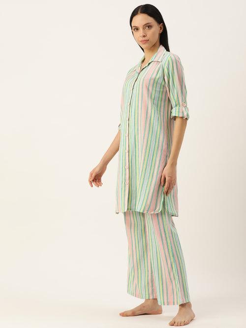 Multi Color Stripes with Collar Co-ord Set