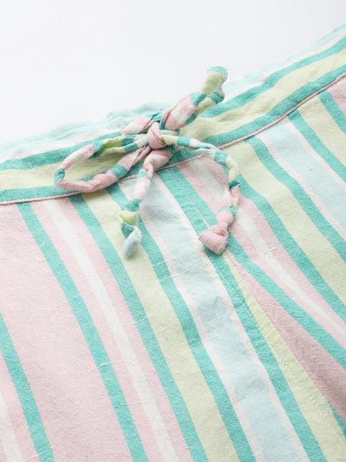 Multi Color Stripes with Collar Co-ord Set