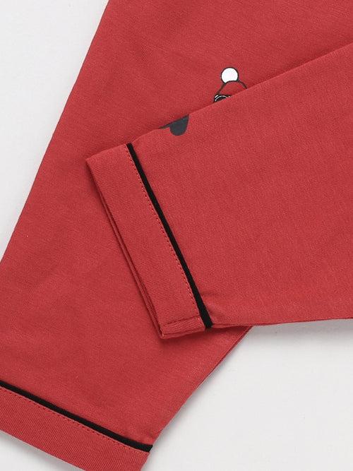 Animal Print Red Full Sleeve Nightwear Set