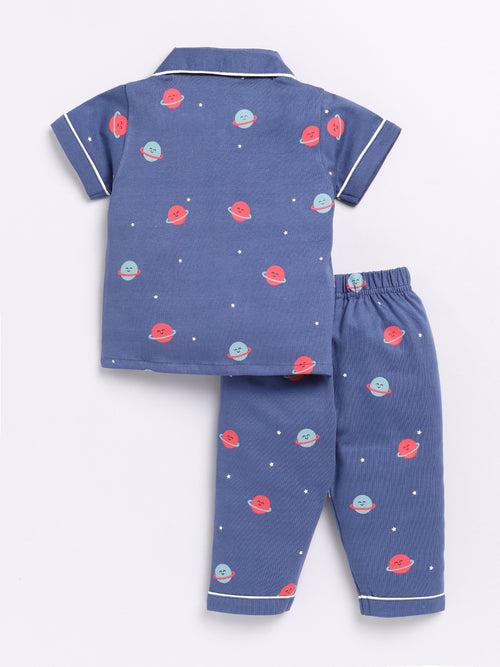 Blue Planets Print Half Sleeve Night Suit