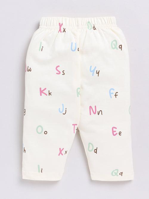 Cream Alphabet Print Half Sleeve Night Suit
