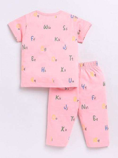 Pink Alphabet Print Half Sleeve Night Suit