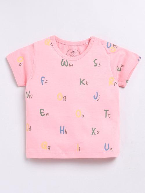 Pink Alphabet Print Half Sleeve Night Suit