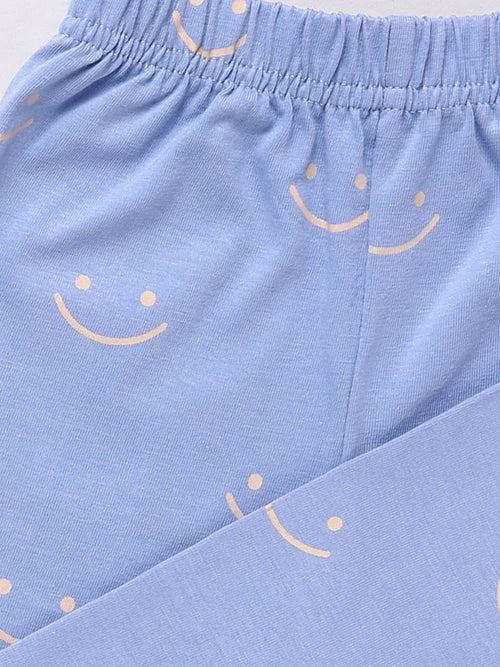 Blue Smiley Print Half Sleeve Night Suit