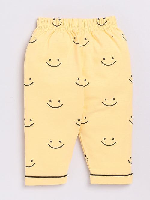 Yellow Smiley Print Half Sleeve Night Suit