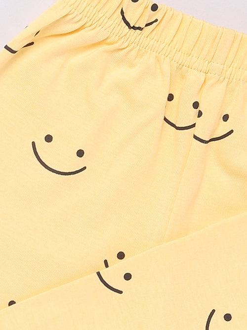 Yellow Smiley Print Half Sleeve Night Suit