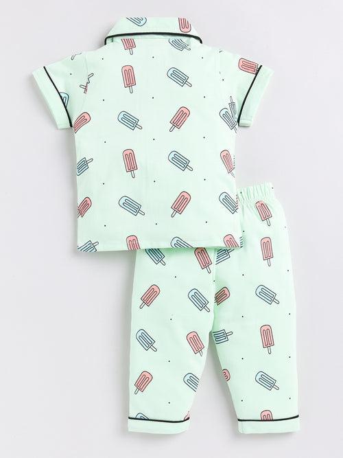 SeaGreen Popsicle Print Half Sleeve Night Suit